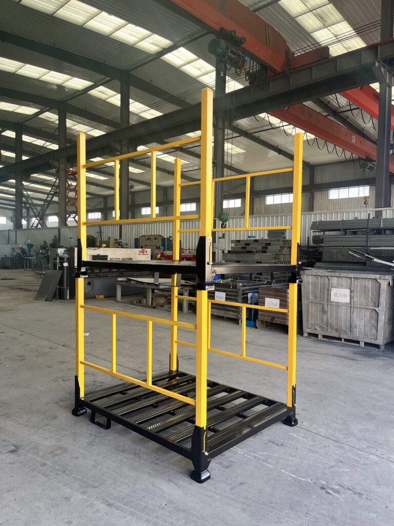 Collapsible stackable post pallet for cold storage, empty folded state display